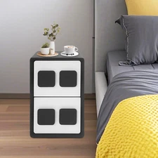 Nightstand Wood Storage Cabinet Bedroom Bedside End Table W/2 Drawer Black+White