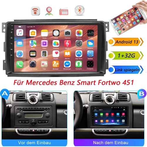 Android 13 Carplay Autoradio GPS Navi WiFi Für Benz Smart Fortwo 451 2005-2010 - Bild 1 von 14