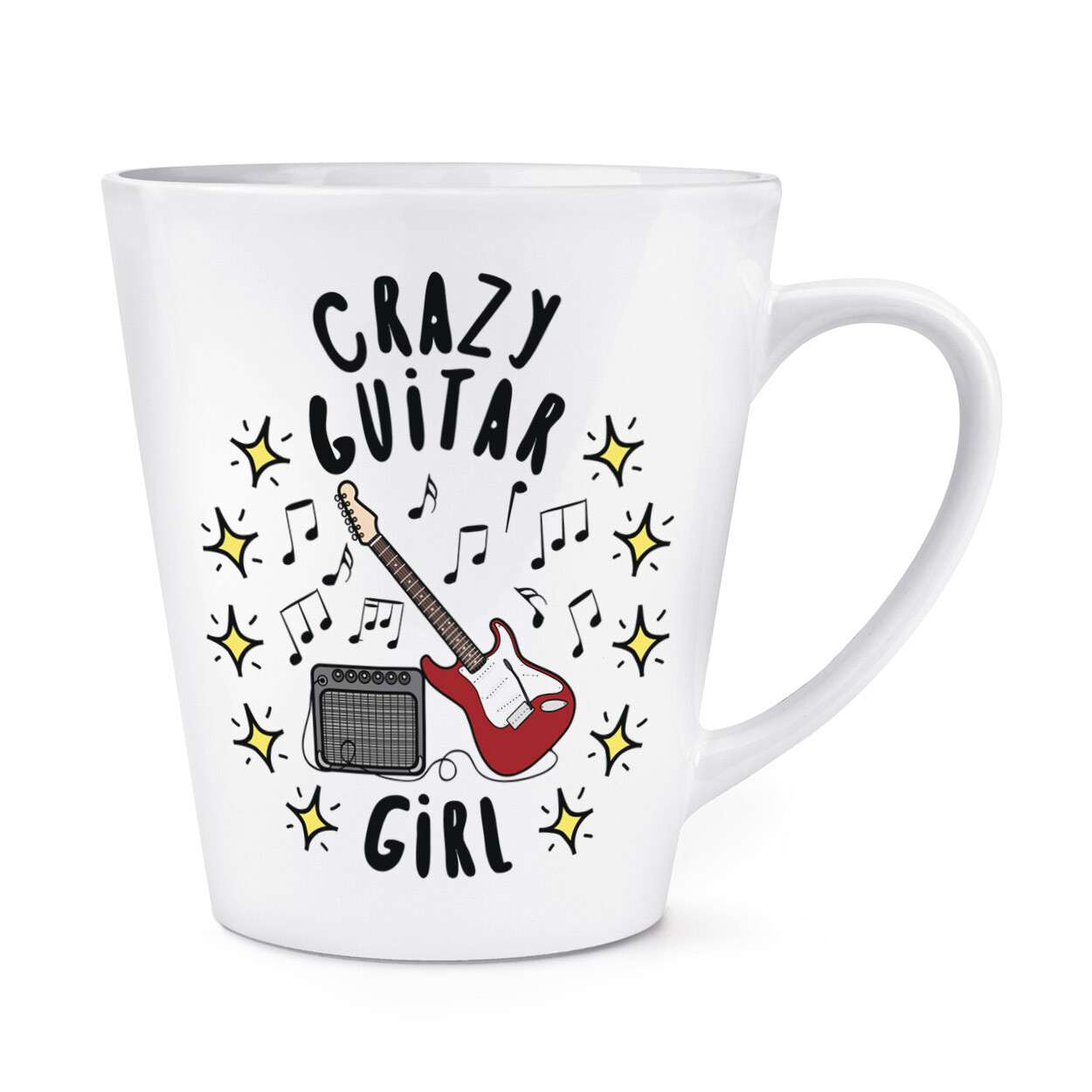 Crazy Guitar Girl Stars 12oz Latte Mug Cup Music Rock Guitarist Daughter Funny