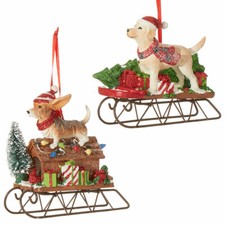 Dog on Sled Holiday Ornament