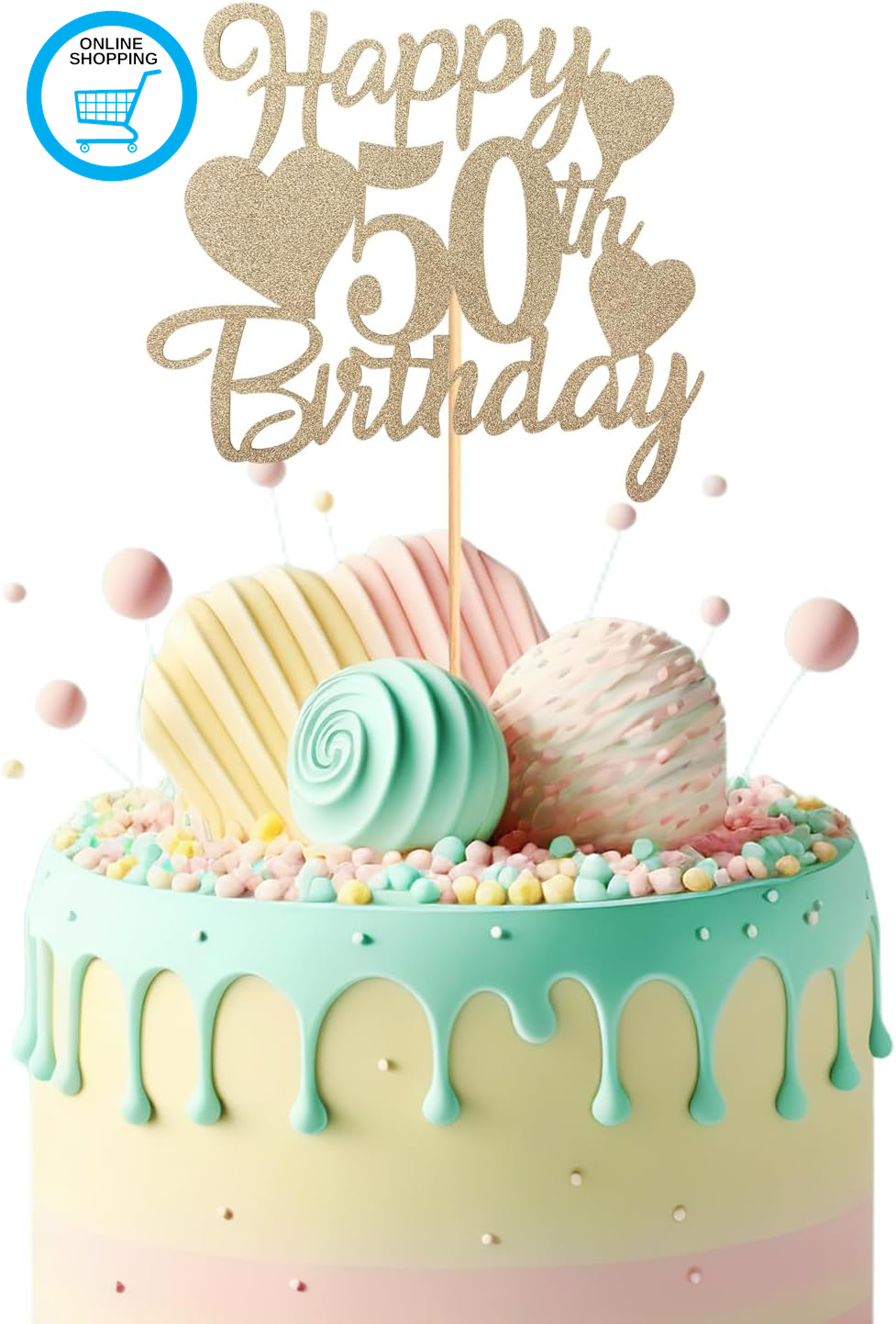 Rose Gold Happy 50Th Birthday Cake Topper, Glitter Happy 50 Cupcake Topper, Happ
