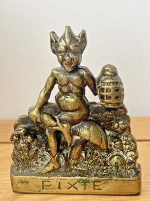 Vintage Messing Pixie Buchstütze - Peerage Brass Made in England - seltenes Stück