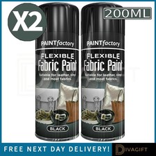 2 x BLACK FLEXIBLE FABRIC SPRAY PAINT 200ML LEATHER VINYL CLOTHES FAST DRYING