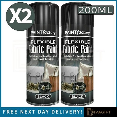 2 x SCHWARZE FLEXIBLE STOFFSPRAYFARBE 200 ML LEDER VINYL KLEIDUNG SCHNELLTROCKNEND