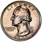 PR66 1955 25C Washington Silver Proof Quarter, PCGS Trueview- Rainbow Toned