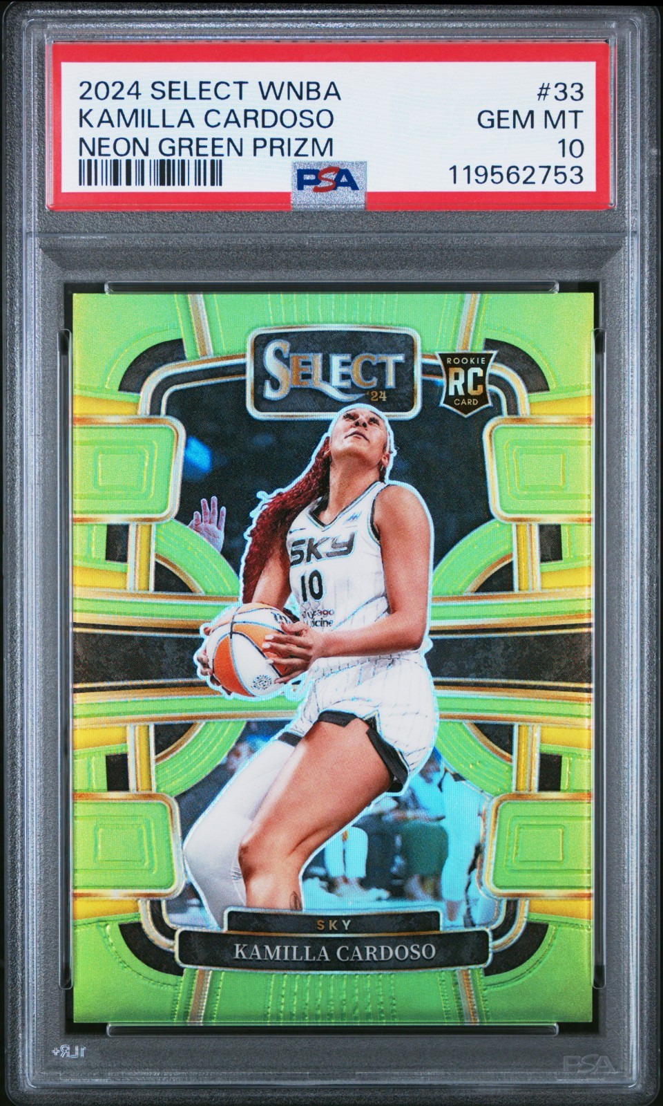 2024 Panini Select WNBA Neon Green Prizm Kamilla Cardoso #33 /75 PSA 10