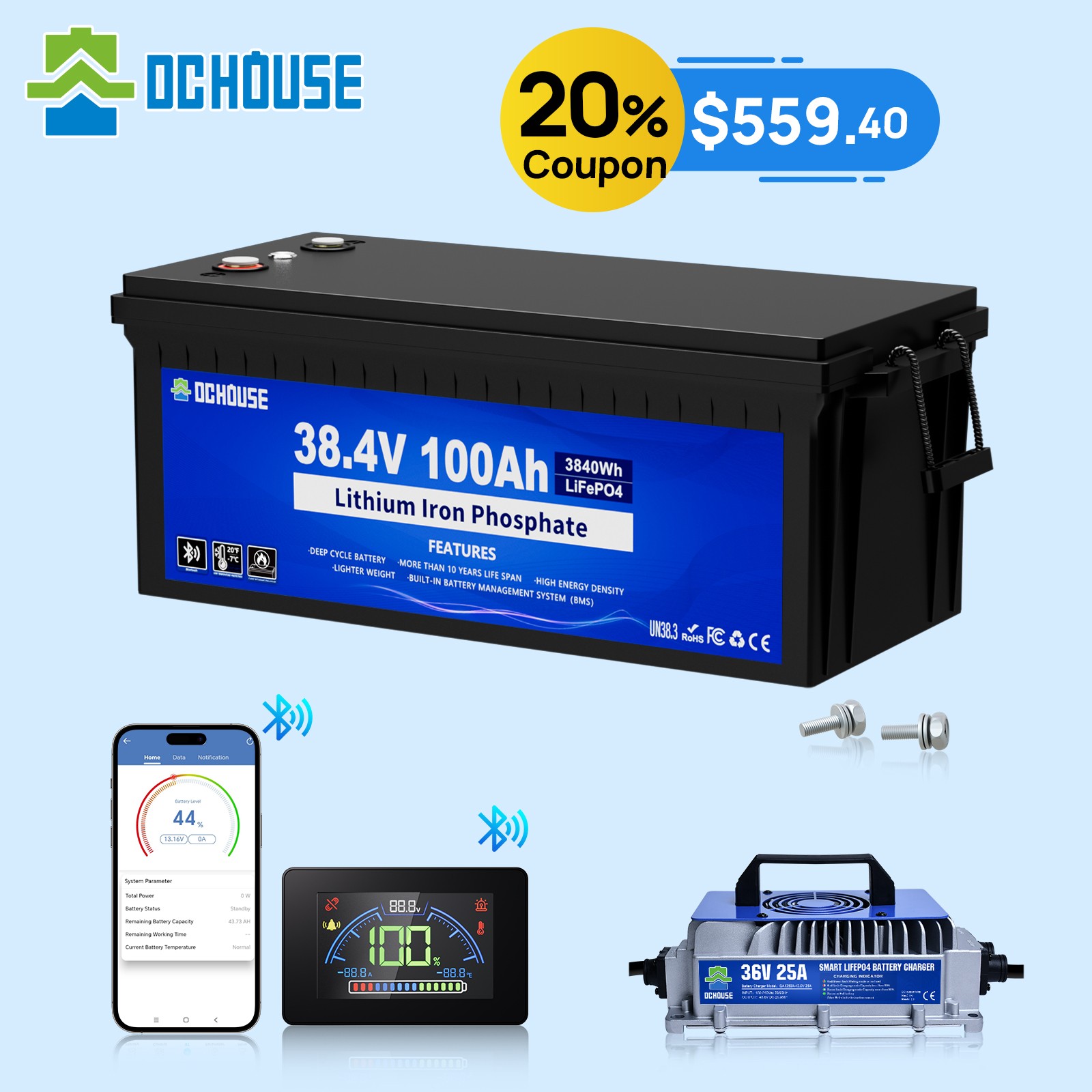 36V 100Ah Lithium Golf Cart Battery with 25A Charger Golf Ca