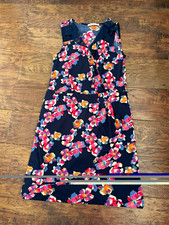 Oasis Navy Floral Wrap Dress Knee Length V-Neck Sleeveless Bow Size S