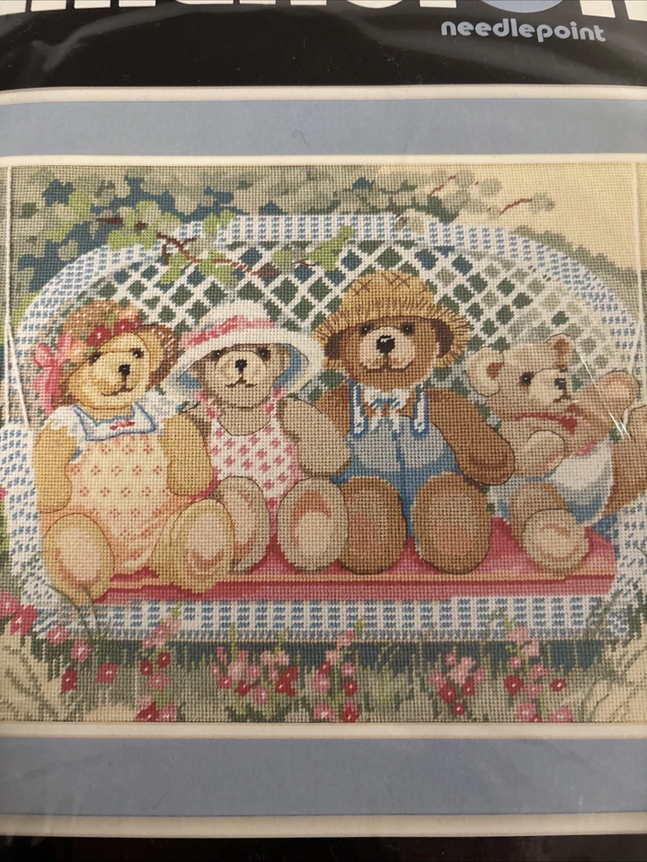 Bears Wicker Swing Dimensions #2350 Vintage Needlepoint Pattern NEW complete Kit - Image 2 of 4