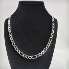 Mens Sterling Silver 925 Figaro Link Chain Necklace Italy 7mm Wide Size 22.5"