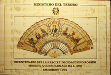 NL* ITALIA 500 Lire Argento 1992 GIOACCHINO ROSSINI FDC SET Originale Zecca