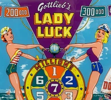 Gottlieb Lady Luck Pinball Machine Game Backglass Woodrail NEW Silk Screened