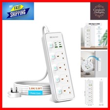 Smart 4 Way Extension Lead with USB Slots & Individual Switches, White Design