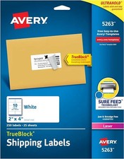 Avery 5263 TrueBlock Shipping Labels, Laser Print, 2 x 4, White, 250/Pack