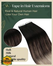 Ugeat 20" Ombre Black to Ash Blonde Tape In Hair Extensions 20Pcs