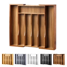 Expandable Acacia Kitchen Drawer Organizer for Cutlery and Utensils, Adjustab...