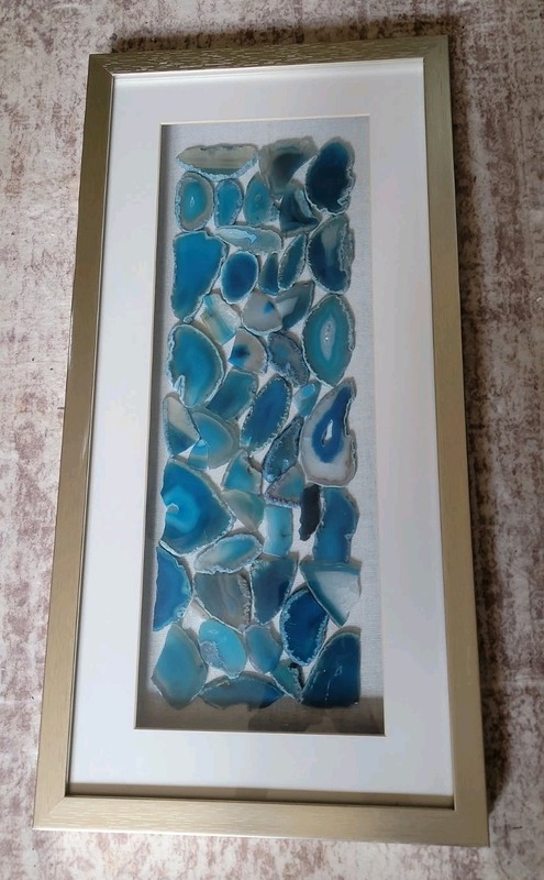 Framed Blue Agate Crystal Shadow Box | Mineral Wall Art 