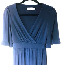 Eliza J Womens Navy Fit Flare Knit Dress Flutter Sleeves Minimalist Stretch 6P