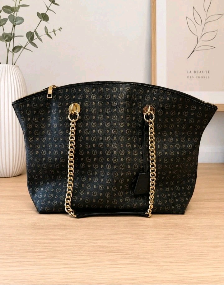 Borsa Pollini Shopper Nera Con Catena Oro Come Nuova