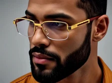 Retro Vintage Clear Lens Gold Wood Frame Fashion Eye Glasses Designer Mens Women