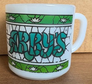 Vintage Arby's Milk Glass Mug Cup Green & White Logo Stained Glass