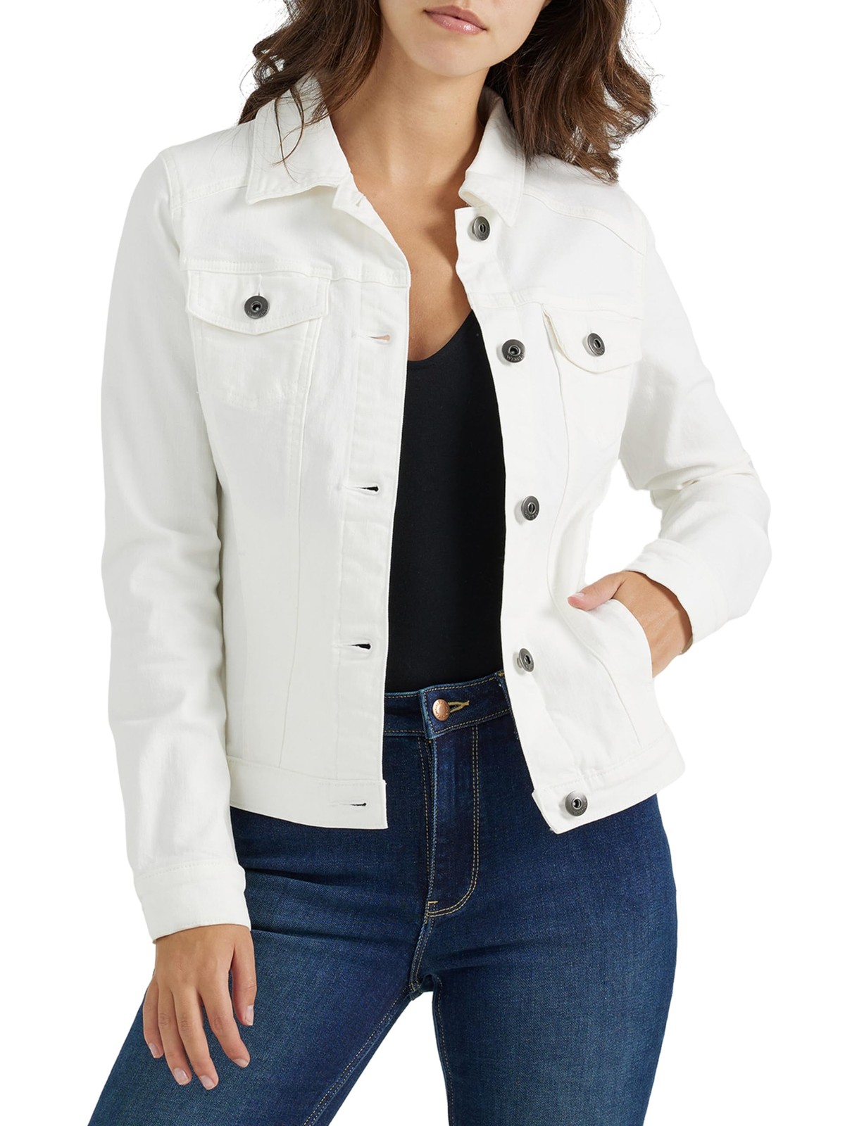 Women's Stretch Denim Jacket, OffWhite, Large