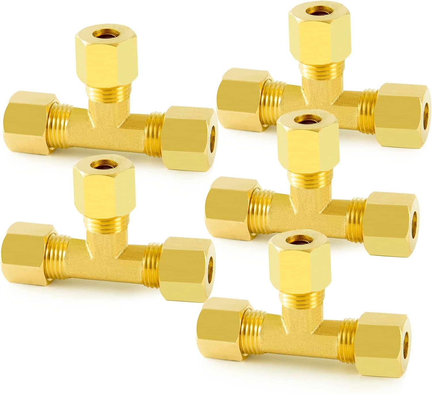 Brass Tee Compression Tube Fitting, 1/8" OD x 1/8" OD x 1/8" OD Compression U...