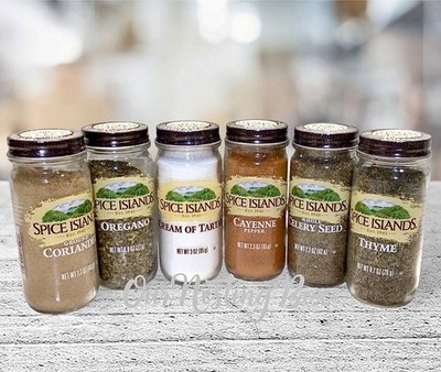 6 Spice Islands Celery Seed, Oregano Coriander Thyme Cayenne Pepper Cream Tartar