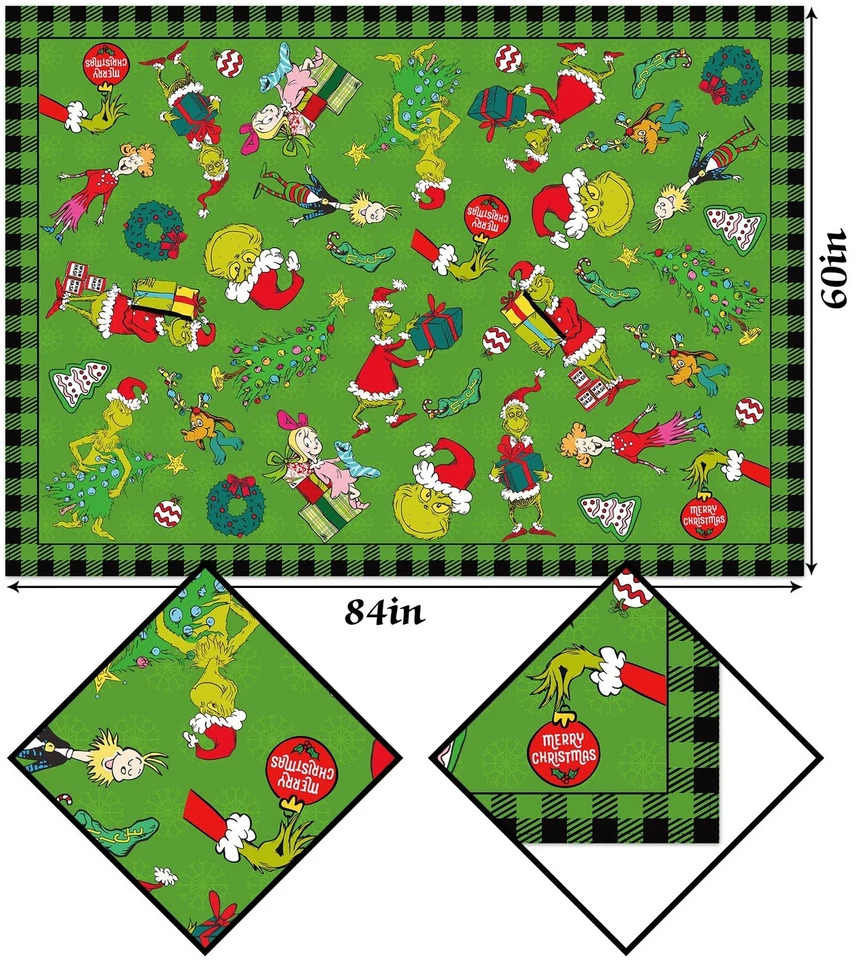 Green Christmas Tablecloth Buffalo Plaid Check Xmas Winter Holiday Party Deco... - Image 3 of 4