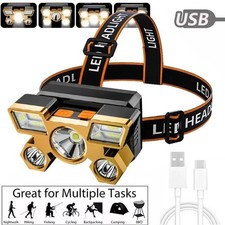 Super Bright 5 LED Zoom Headlamp USB Rechargeable Headlight Head Torch