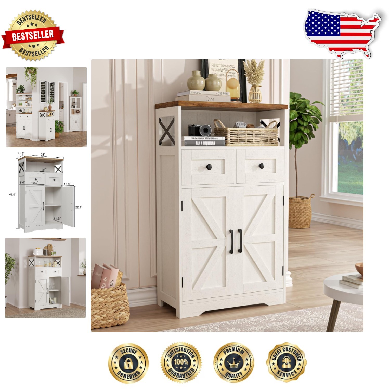 Charming Farmhouse Pantry Cabinet with Versatile Storage & Elegant Design