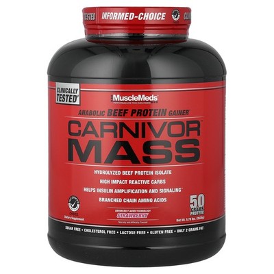 Carnivor  Mass, Anabolic Beef Protein Gainer, Strawberry, 5.79 lbs (2,628 g)