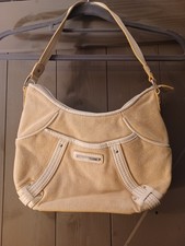 Stone Mountain Purse Beige Canvas Leather Shoulder Bag