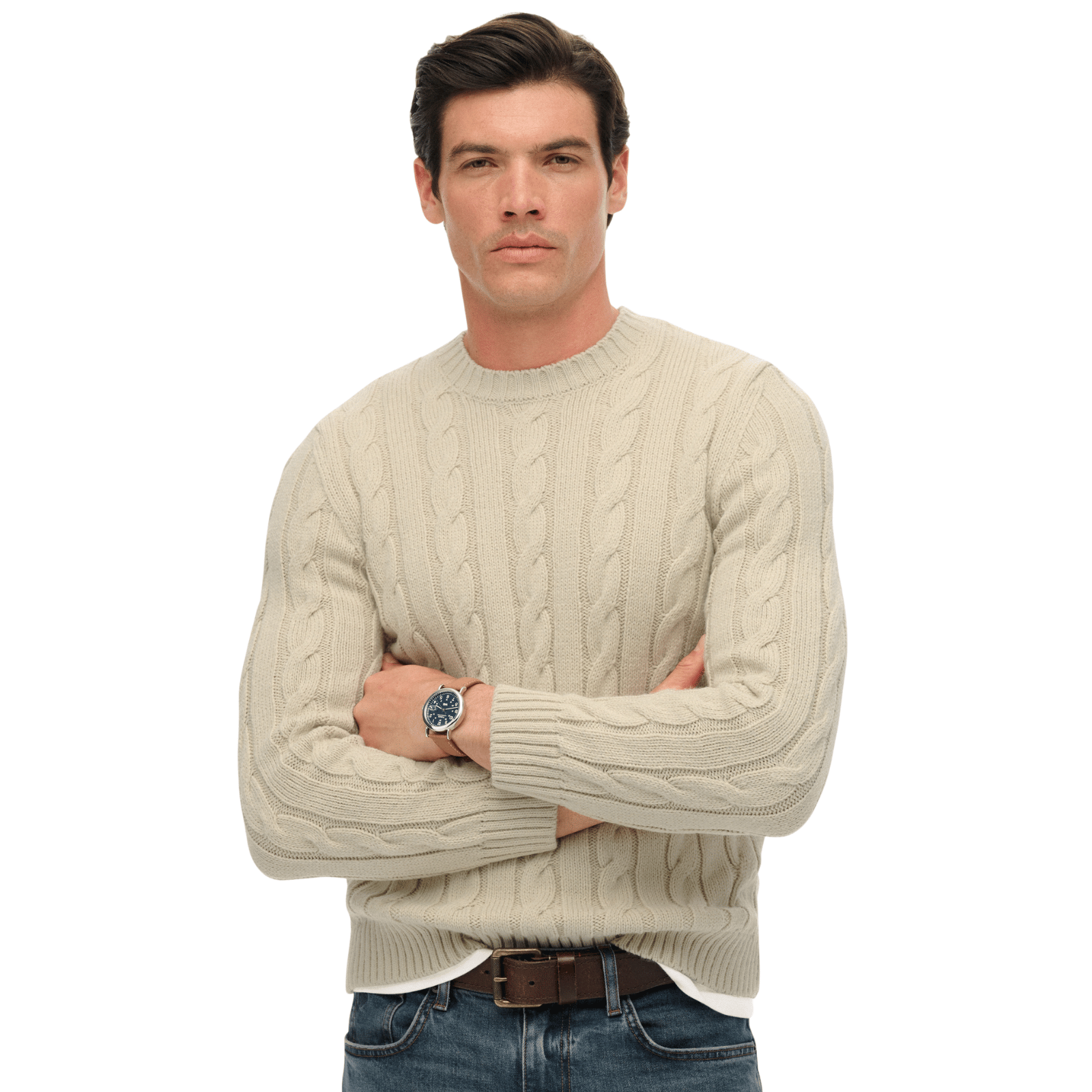Superdry Mens Jacob Cable Knitwear Jumper - Ecru - 2XL