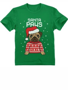 santa paws pug ugly christmas sweater dog kids t shirt gift ebay pug ugly christmas sweater