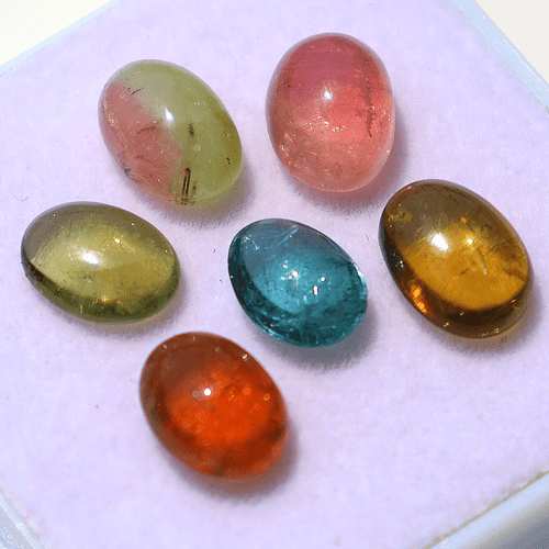 Lotto 6 Pezzi Pietre Preziose Cabochon Ovali Naturali Multi Tormalina Alta Qualità 8,5mm-10mm - Foto 4 di 15