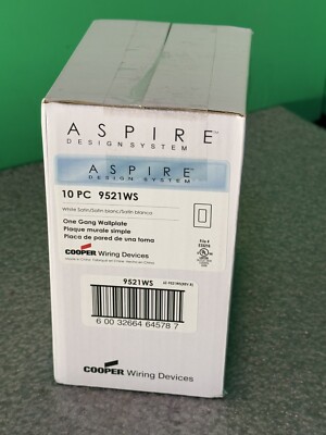 Box of 10 Cooper Wiring 9521WS Aspire Screwless Wallplates White Satin