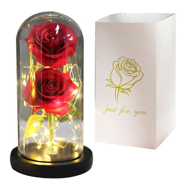 7a22 LED Forever Rose Flower Floral Decor Gift Ornament Preserved Fresh