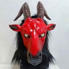 Terrifying Red Demon Goat Mask   Scary Devil Costume with Horns and Glowing Eyes