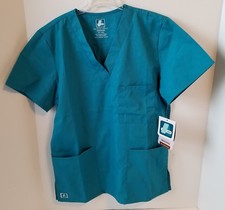 Adar Universal Unisex Medical Nursing Scrub Top 3 Pockets V-Neck Teal XXS NWT