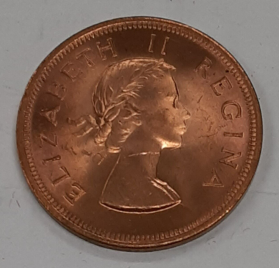 1960 South Africa 1 Penny Queen Elizabeth II - Sailing Ship