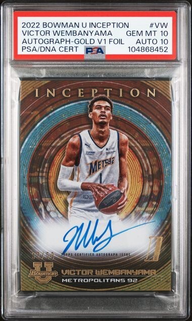 2022-23 Bowman Inception University Auto Gold Victor Wembanyama 32/50 PSA 10/10