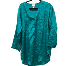 Y2k Adonna Vintage Shiny Green night gown shirt Medium Large Satin mid long