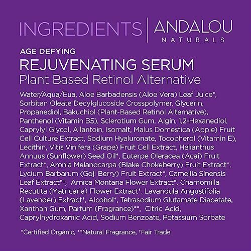 Andalou Naturals Age Defying Plant Based Retinol Serum 1 Fl Oz Antioxidants