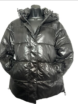 NWT Two by Vince Camuto Ladies Puffer Jacket Black Size L w/hoodie  lightweight