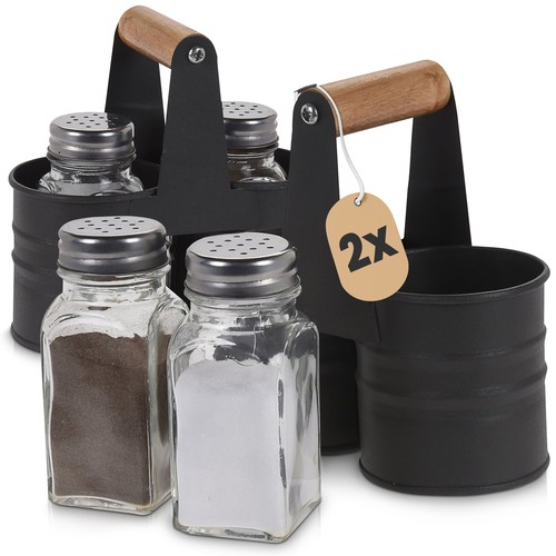 Salz & Pfefferstreuer Set – Glas & Edelstahl, 120 Ml, Mit Halterung, Schwarz-weiß
