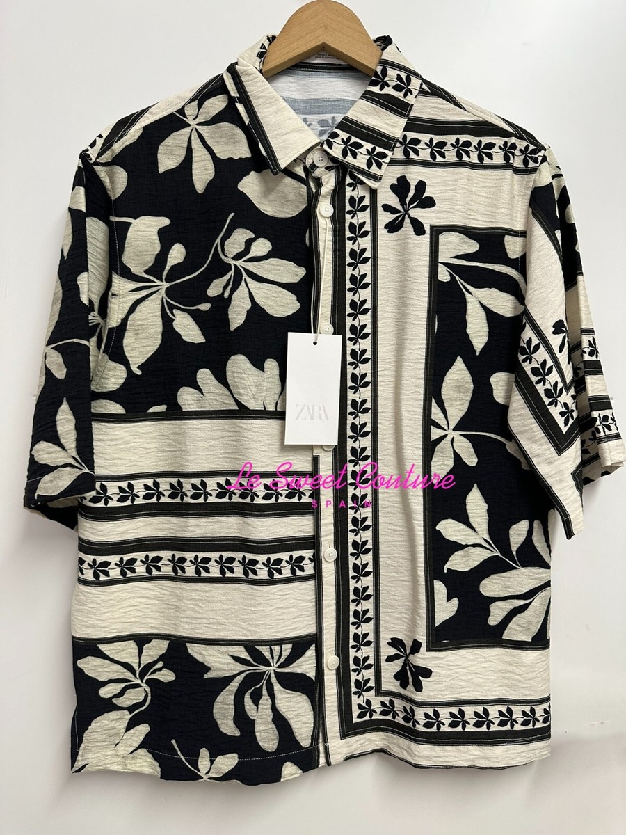ZARA MAN NWT SS25 COMBINED PRINT SHIRT BLACK WHITE FLORAL