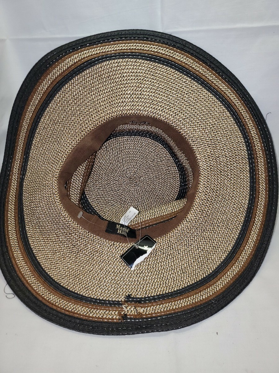 MAGID Straw PAPER Floppy Sun Beach Hat BROWN STRIPE Wide  display picture 1