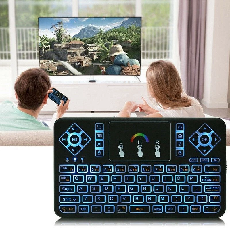 Mini 7 Color Backlit Handheld 2.4 USB Wireless Keyboard Keypad Fly Mouse Remote - Image 2 of 4