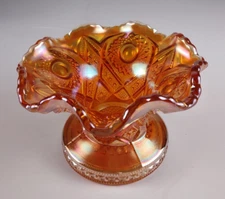 Vintage Marigold Carnival Hobstar Art Glass Punch Bowl - Base Only